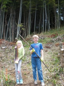 Cameron and Melodie in front of our bamboo forest