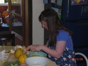 Slicing and dicing a very juicy fruit!