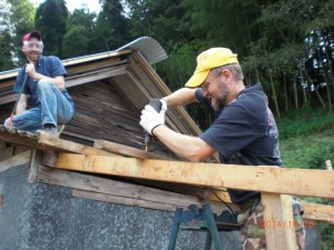 Taking apart the lean-to in order to make room for a GRIT cabin