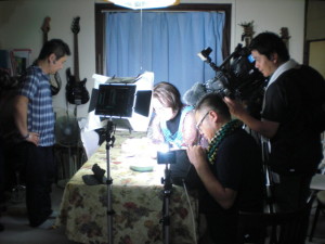 TV crew taking close-up shots of Hawaiian Chicken in our dining room
